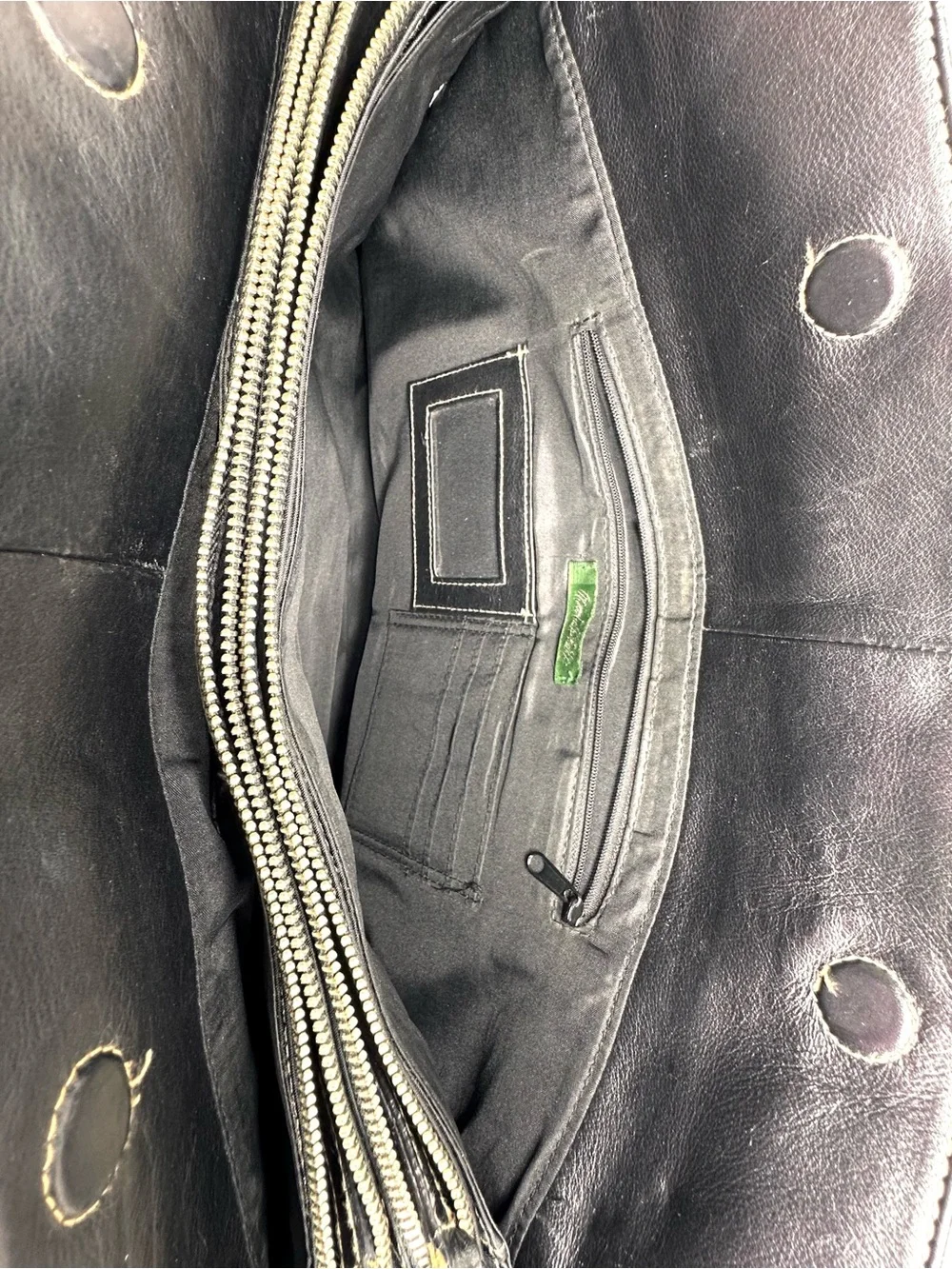 Vintage Marshall Fields Black Leather Multi Compartment Large Tote
